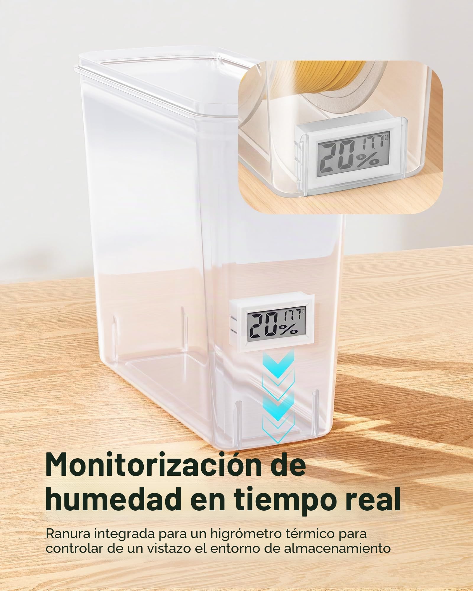 YOOPAI Pro - Caja de almacenamiento de filamentos con monitor de temperatura y humedad, contenedor hermético para bobinas de 1 kg y 1.75 mm, resistente a la humedad y al polvo, con desecantes