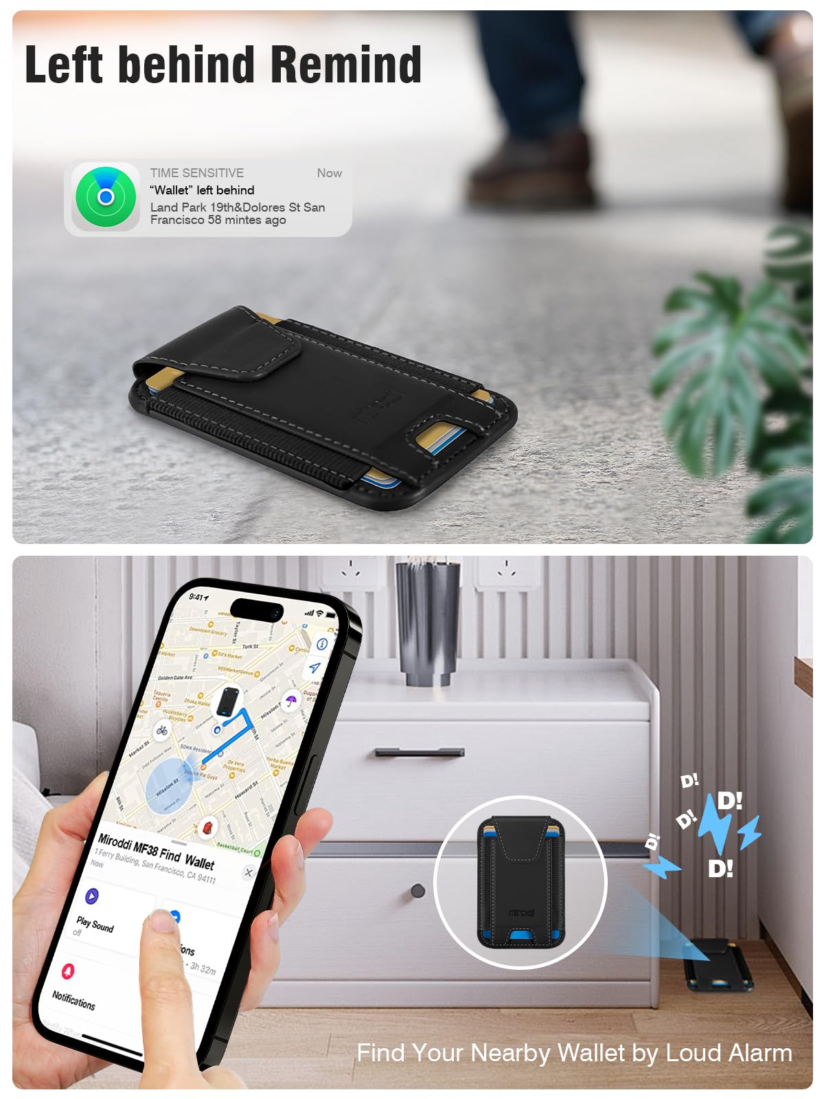Miroddi per MagSafe Wallet (No More Falling), Portafoglio magnetico per telefono con supporto regolabile, porta carte magnetico in pelle per iPhone 15/14/13/12, finestra ID, contiene 9 carte, blocco