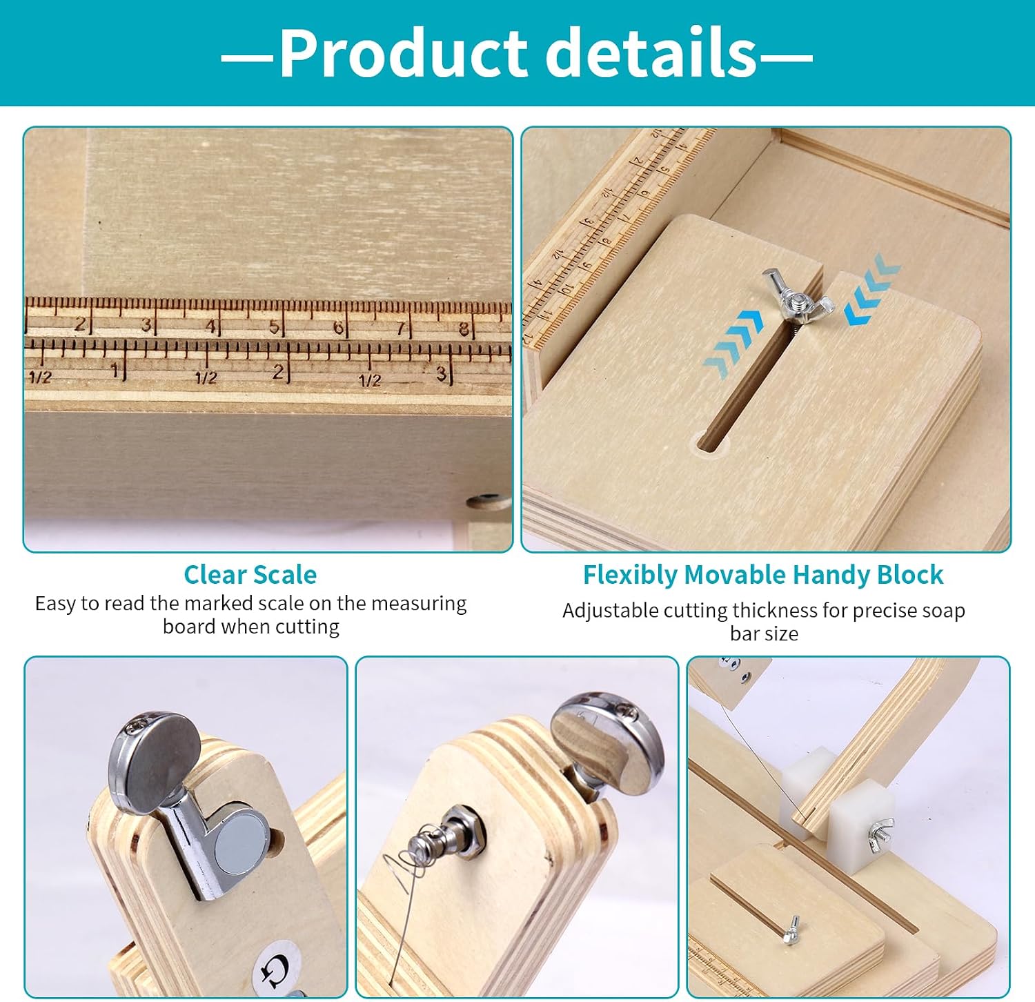Soap Cutter, Adjustable Wooden Soap Cutter with Stainless Steel Wire, Professional Slicer for Handmade Soap, Cheese, Candles, DIY Soap Making Tool (Light Wood)