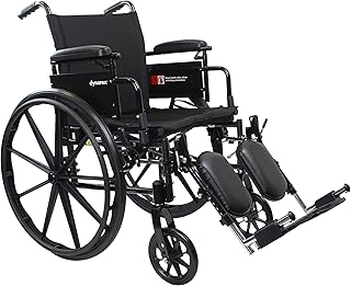 Dynarex DynaRide Series 4 X-Lite Wheelchair with Elevated Leg Rest, Black Nylon Upholstery and Weight Capacity of 300 Pounds, Silver Frame, 1 DynaRide Series 4 X-Lite Wheelchair with Elevated Leg Rest