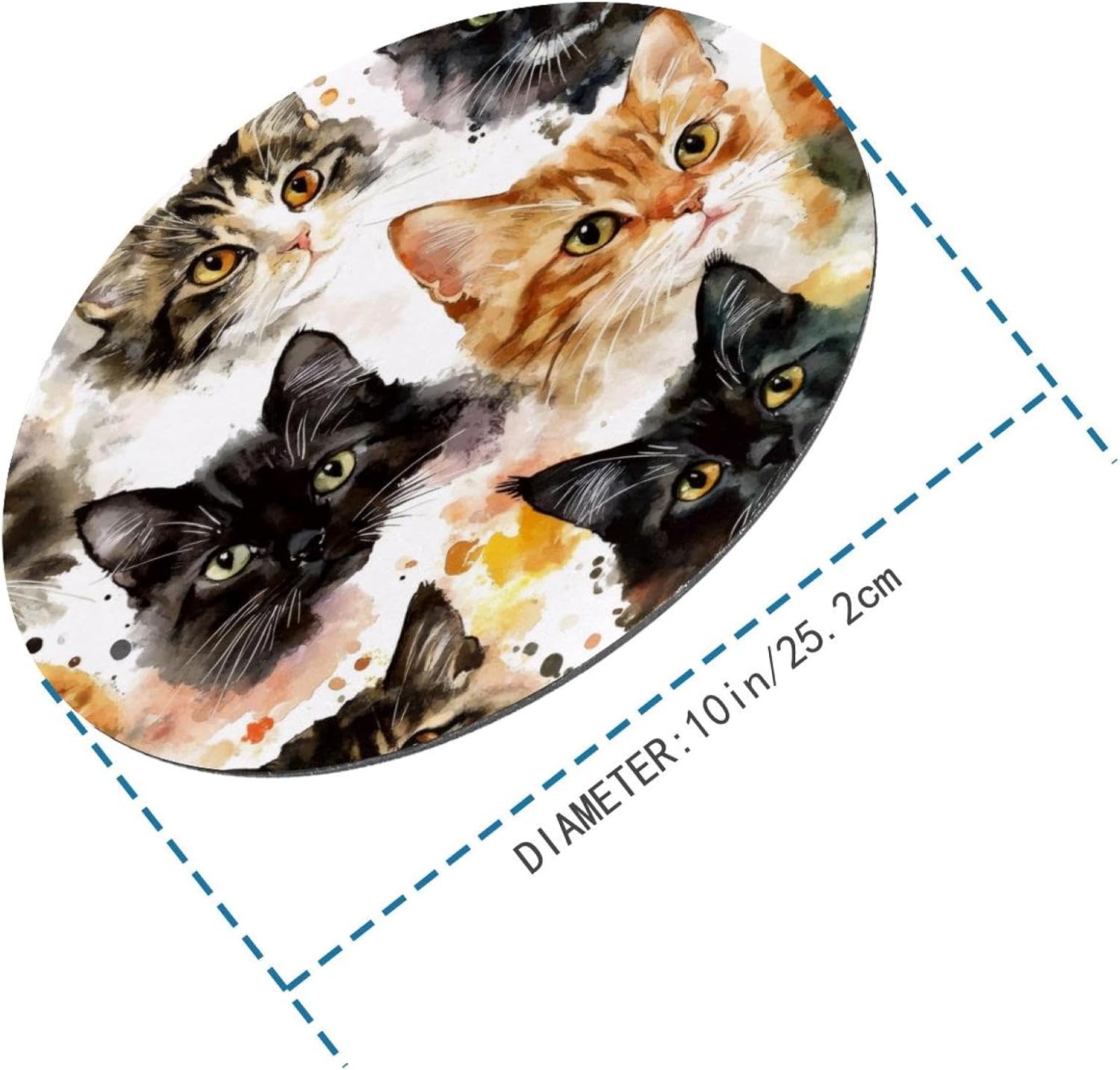 Round Mouse Pad for Women Men, 10’’ Round Desk Pad Mousepad Non-Slip Rubber Base, Office Home Laptop Accessories, Cute Watercolor Cats Print image 3