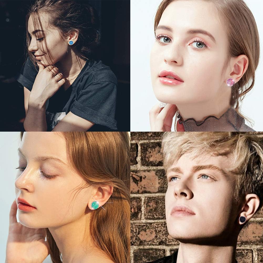 SUNNYCLUE 118PCS DIY 15 Pairs Druzy Stud Earrings Making Starter Kit 6 Color 36pcs 12mm Flat Back Druzy Resin Cabochons, 3 Color 30pcs Blank Stud Bezel Earring Settings Post, Earnuts, Instruction - Image 6