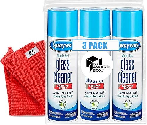 Limpiador de vidrio limpiador de acción de espuma de 19 onzas con paño de limpieza en embalaje The Award Box (paquete de 3)