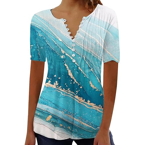 Workout Tops Women,Womens Button Down Casual Shirts Cotton Short Sleeve Floral Blouses Summer Tops with Pocket