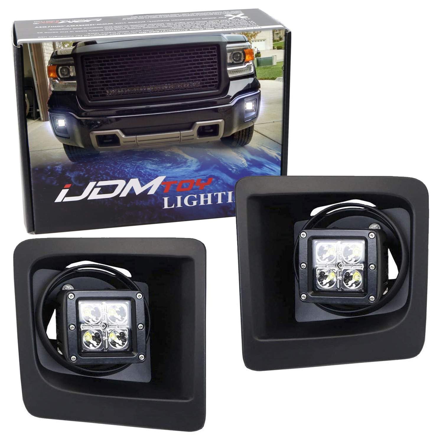 Amazon.com: iJDMTOY White LED Pod Light Fog Lamp Kit Compatible with  2014-15 GMC Sierra 1500, Includes (2) 20W High Power LED Cubes, Foglight  Bezel Covers, Fog Location Mounting Brackets & Switch Wiring