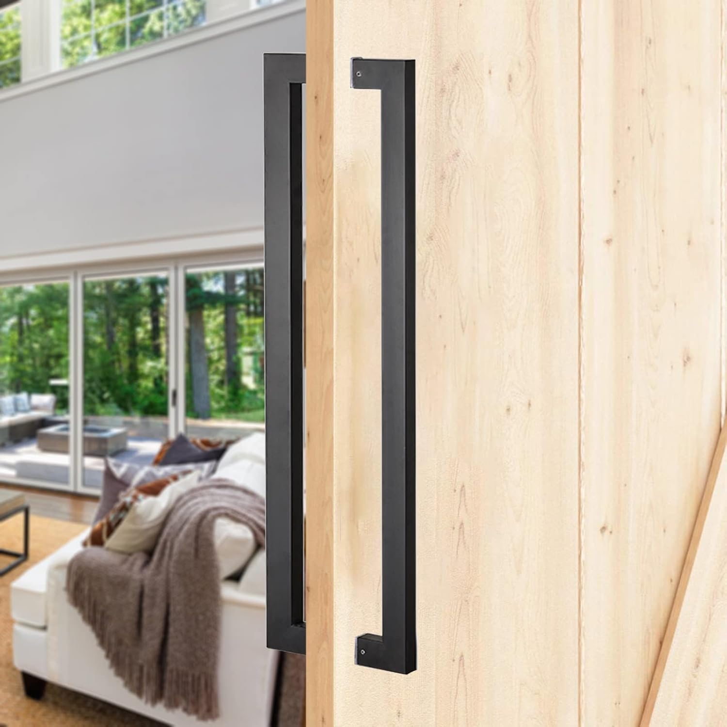 Door Pull Handle Set Push/Pull Barn Door Handle with Install Tools,Contemporary Heavy Duty Sliding Barn Door Handle Set for Kitchen Shower Living Room/Matte Black/80Cm/32In