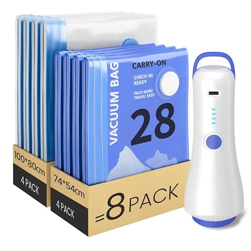 Raplink Sacos vazios roupa com bomba elétrica, 8 sacos vazios roupa de viagem (4