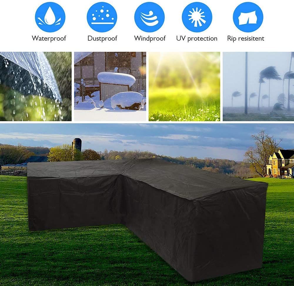 Ecksofa-Abdeckung, für den Außenbereich, wasserdicht, langlebig, 210D-Oxford-V/L-förmig, Couch, Rattan, Ecksofa, Tisch, Stuhl, Schutzhülle mit Aufbewahrungstasche, L-Form: L222 cm