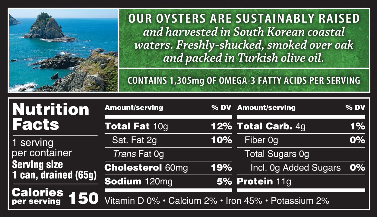Crown Prince Natural Smoked Oysters in Pure Olive Oil, 3-Ounce Cans (Pack of 18)