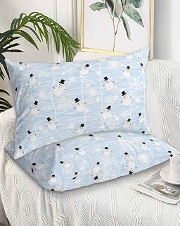 DecorLovee Light Blue Christmas Pillow Cases Standard Size Set of 2 - Microfiber Bed Throw Pillow Covers, Xmas Snowflake Snowman Decorative Lumbar Pillow Cover with Envelope Closure for Sofa 20"x26"