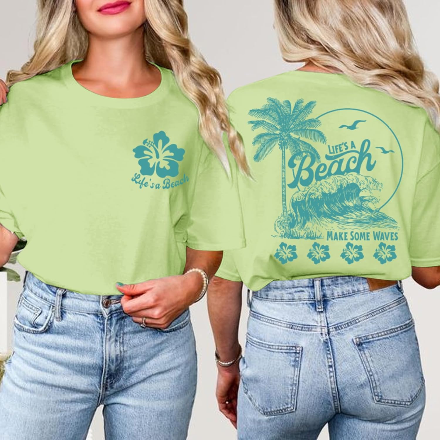 KEEVICI Hawaiian Beach T Shirts for Women Hibiscus Flower Palm Tree Shirt Tropical Graphic Tees Summer Beachy Vacation Tops - Image 6