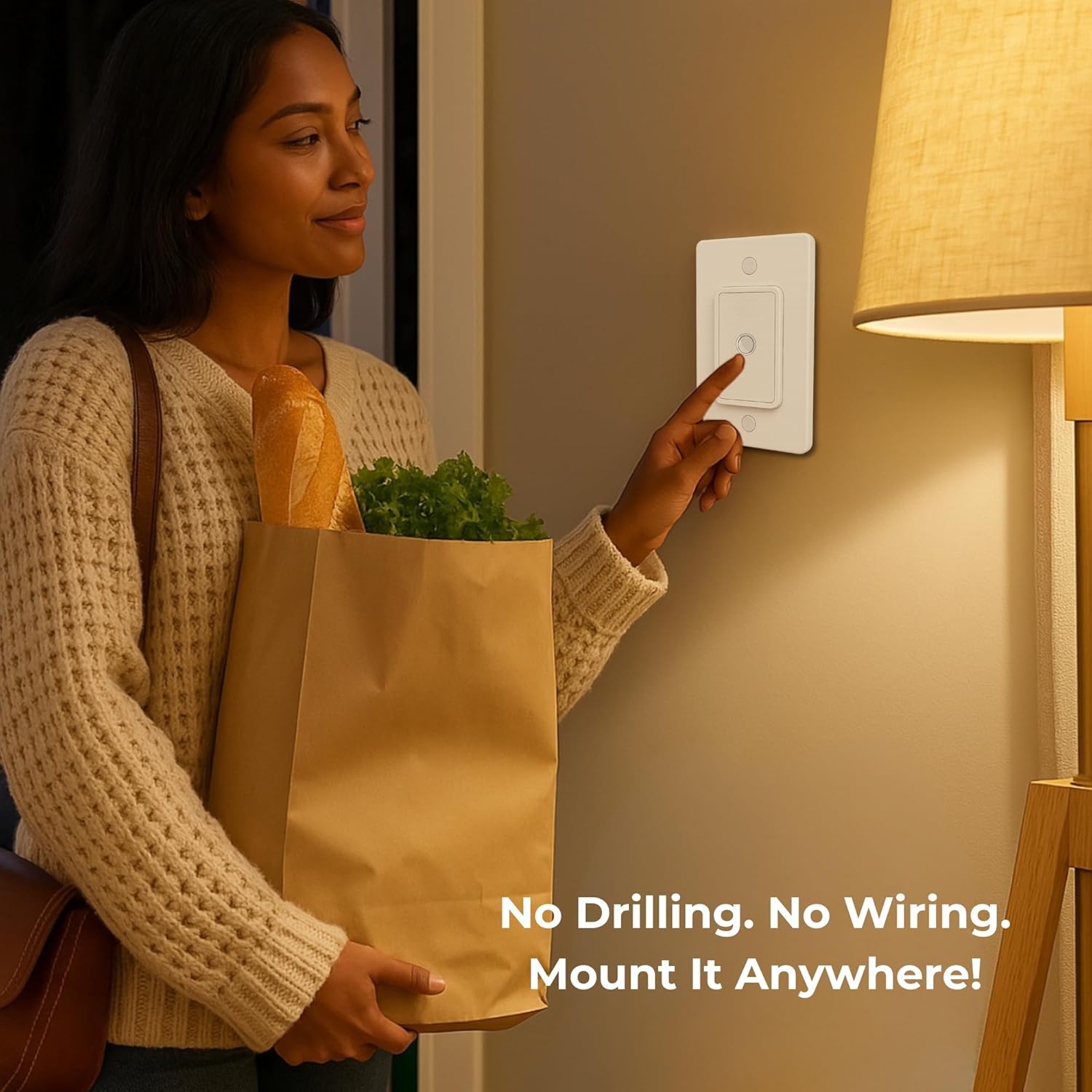 Grid of images showing various applications for the LoraTap outlet, including lamps, coffee pots, and heaters.