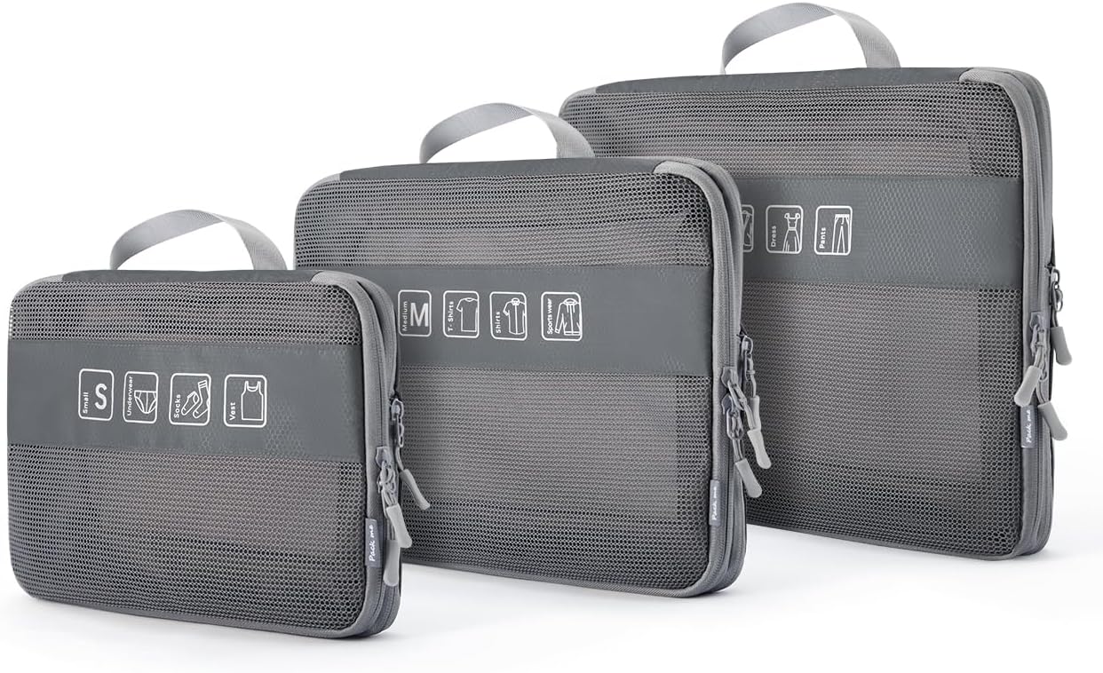 Travelkin 3 Set Packing Cubes Compression, Travel Packing Organizers Bags for Suitcase (Grey)