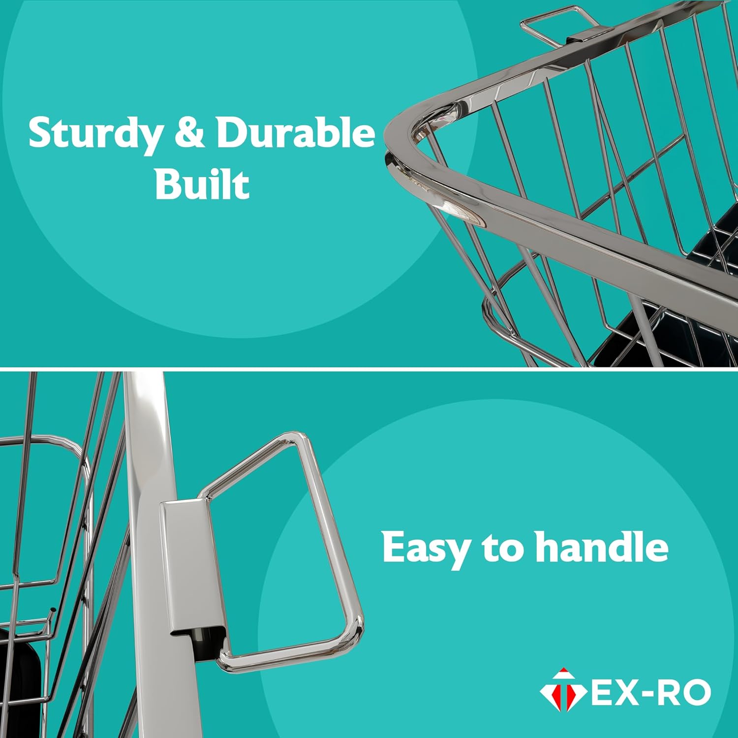 TEX-RO Utensils Basket Drainer & Dish Drainer Basket for Kitchen/Utensil Stand for Kitchen/Dish Drying Rack with Drainer/Bartan Stand(Size- 56x43x23 CM/Chrome Finish) - MSDeals