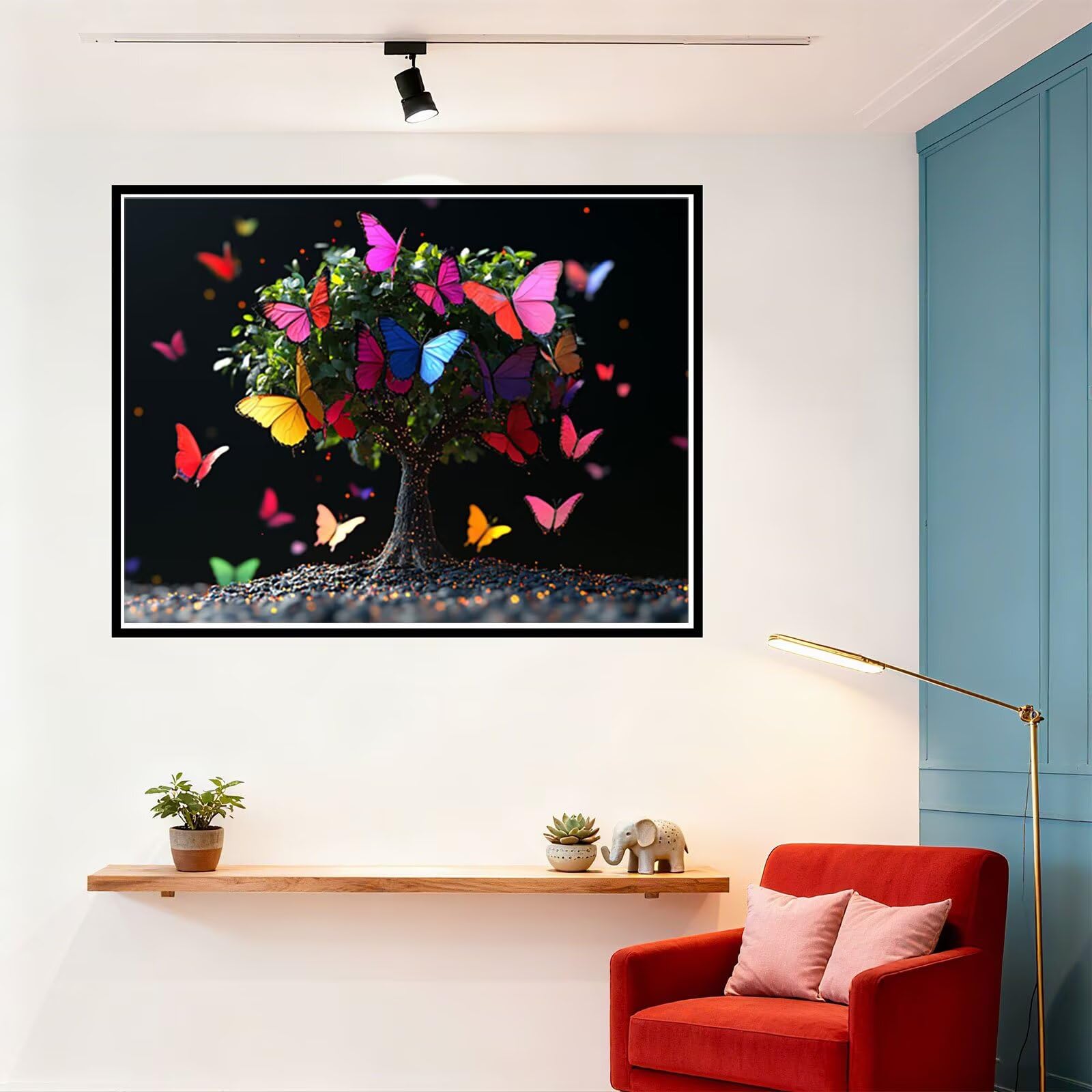 Peinture Numero Adulte Papillon Coloriage par Numero Adulte Arbre DIY Paint by Numbers, avec Pinceaux Peinture Loisir Creatif Enfant Numéro D'art Cadeau Femme, Pour Decoration Maison 60x80cm H - 961