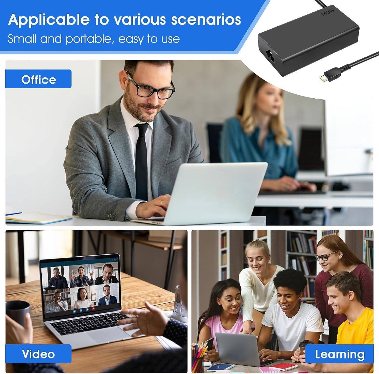 140W USB C Charger Compatible with Lenovo Yoga Pro 9i, Slim Pro 9 7, IdeaPad Pro 5, Legion Pro 5 7 5i 7i 9i, Slim 5 7, LOQ 15, ThinkPad P1, PD 3.1 Fast Laptop Power Adapter Type C