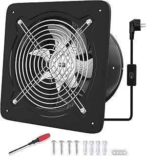 FanGoFast 200mm Abluftventilator 980m³/h Badlüfter Leiser mit Rücklaufklappe Leistungsstarke Wandventilator mit EU-Stecker für Küche Badezimmer Garage Untergeschoss Schwarz