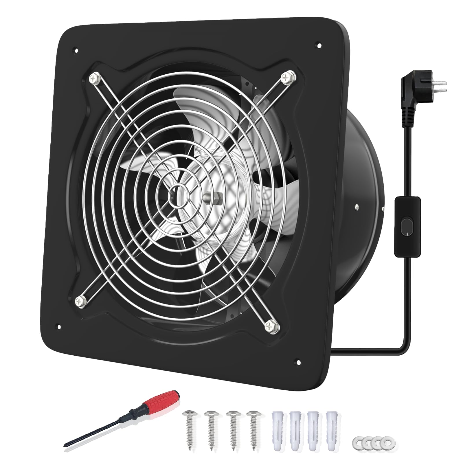 FanGoFast 150mm Ventola Aspirazione Bagno 525 m³/h Aspiratore Industriale Estrattore Ventilazione, Circolazione dell'aria con Spina EU per Cucina Ufficio Serra Garage (Nero, 150mm)
