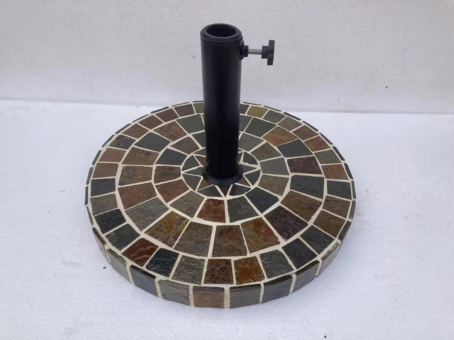 Zhongma 19 Inch Round Umbrella Holder Base with Slate Trapezoid Pattern