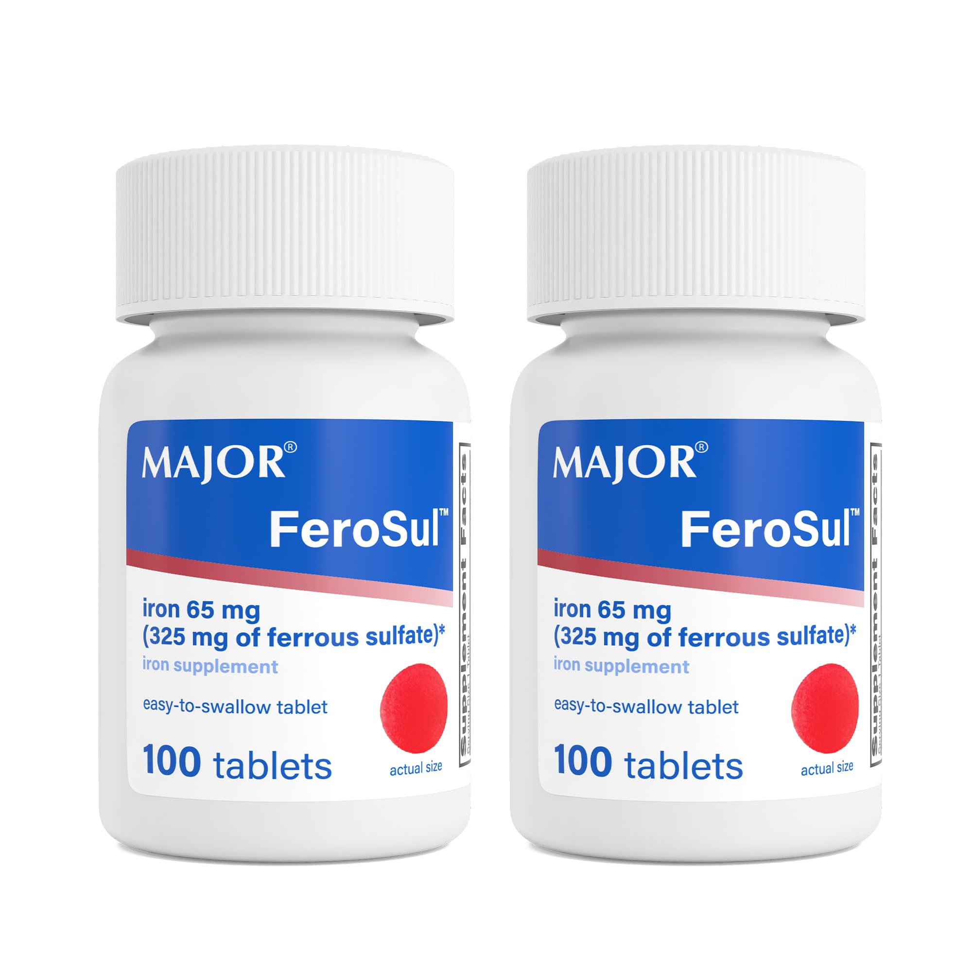 MAJOR Ferosul - Ferrous Sulfate 325mg Tablets with 65mg of Elemental Iron - Iron Supplement for Women, Men - Red - 100 Count (3 Pack) — Amazon image 10