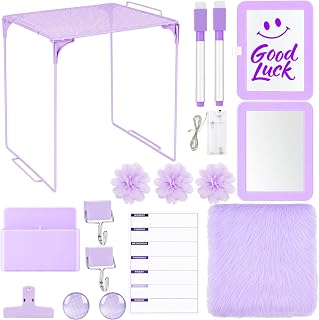 17 PCS Locker Accessories for Girls Locker Decoration Kit with Shelf Magnetic Mirror Whiteboard Pen Holder Rug Wallpaper Lights Lockers Organizer Set for School Dorm Gym Office (Purple)