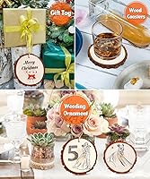 Vista 7 de wohohoho 32 piezas de 3.2-3.6 pulgadas de rebanadas de madera natural, kit de madera para manualidades sin terminar, preperforado con agujero