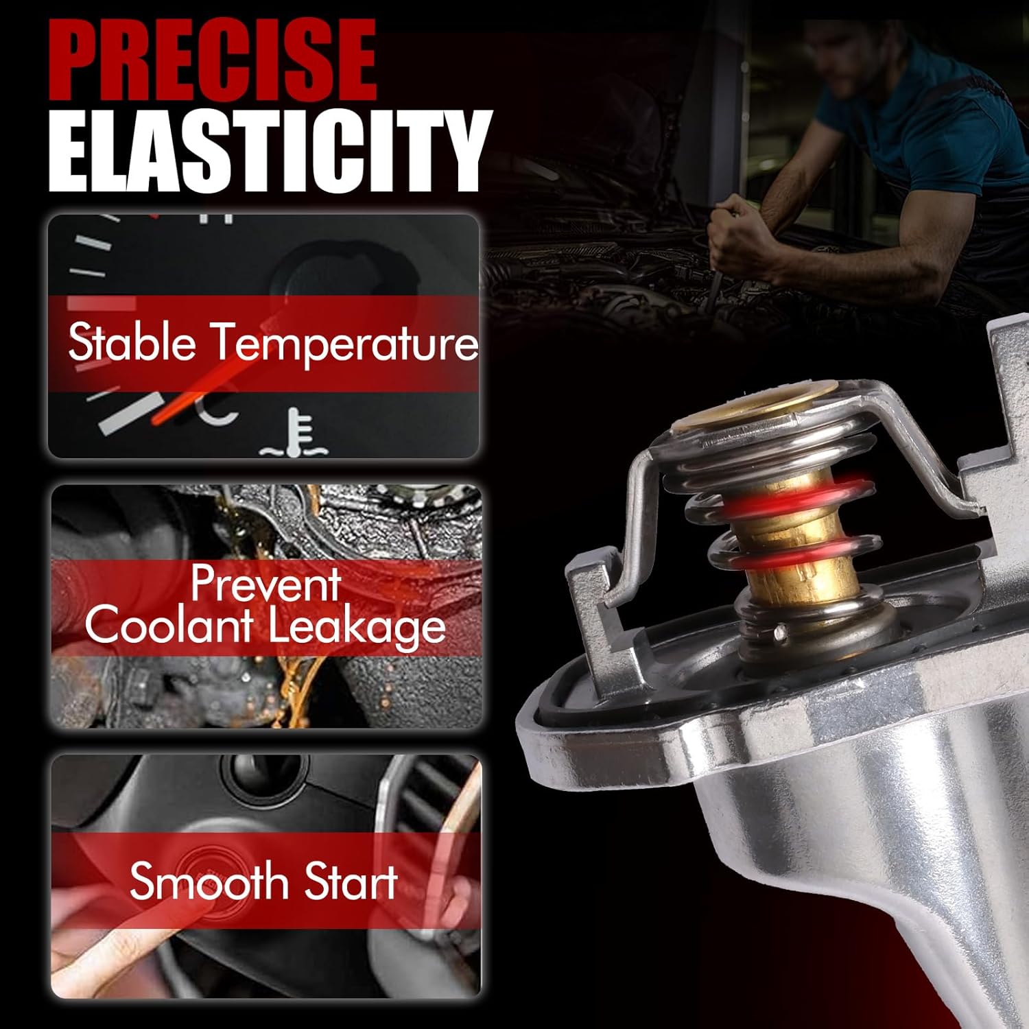 MITZONE Aluminum Automotive Engine Coolant Thermostat(86℃/91.5℃) Assembly Compatible with 2008-2010 Ford F-250 F-350 F-450 F-550 Super Duty 6.4L V8 4K659-000