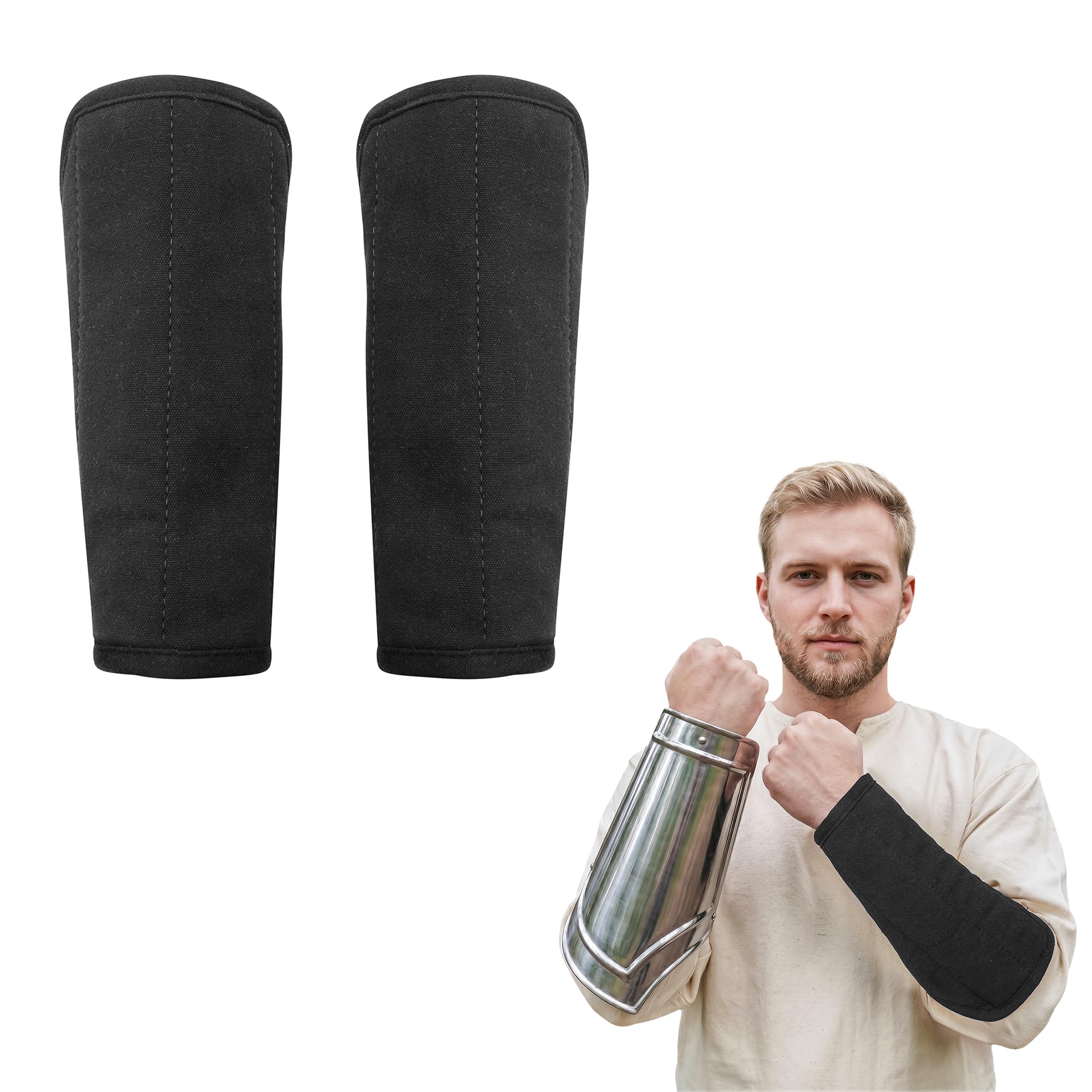 Lord Of Battles Unisex Black Medieval Knight Padded Bracers With Fabric Strings Closure, Arm Guard Armor For Larp Cosplay Reenactment (Black)
