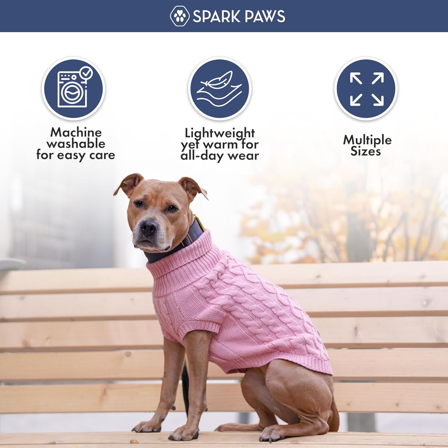 Spark Paws Knit Dog Sweater – Ultra Soft Warm Winter Dog Sweater for Small, Medium & Large Dogs – Stretch Fit Pet Sweater for French Bulldog, Pitbull, Girl & Boy Dogs Jacket, (Pink Cableknit, 4XL)