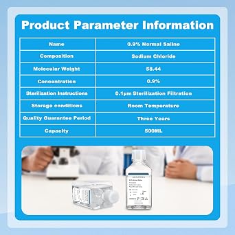 0.9% Normal Saline Solution 500ml, Sterile Sodium Chloride Solution for Laboratory & Cell Culture Use, DNase/RNase Free, Ready-to-Use Buffer