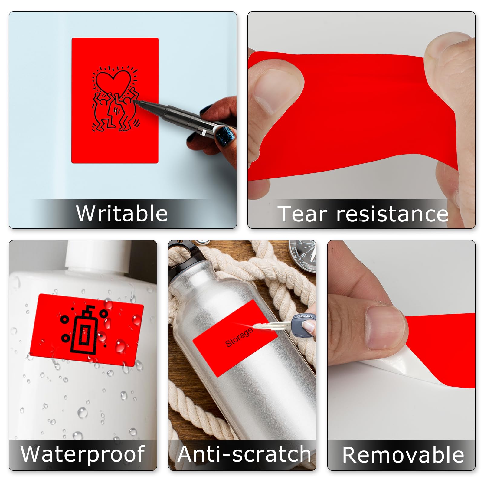 YIKIADA Rectangular Red Color Coding Label 2 X 3 Inch Self Adhesive Vinyl Waterproof Writable Removable