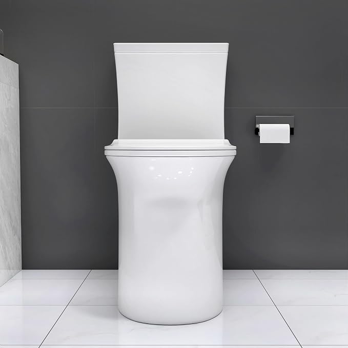 Inodoro de una pieza alto y alargado con empotramiento de 12 pulgadas, capacidad de descarga dual de 1.1/1.6 GPF, válvula de 3 pulgadas, asiento suave UF de cierre lento, cerámica brillante blanca, altura cómoda de 18.5 pulgadas. miniatura 4