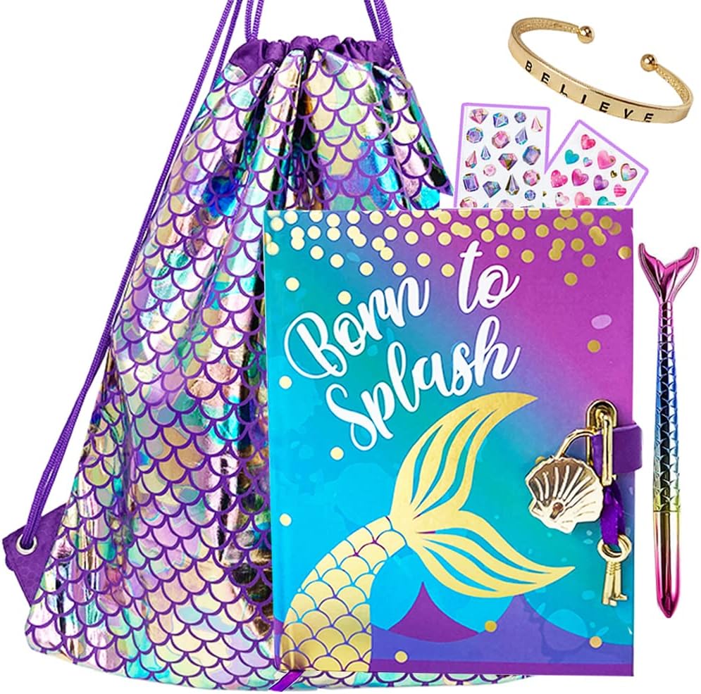 Life is a Doodle Diary with Lock and Key - Mermaid Gratitude Journal for Empowering Hearts & Minds - Self Expression Daily Journal Notebook with Lock - Cute Notebook for Girls Keeps Secrets Safe