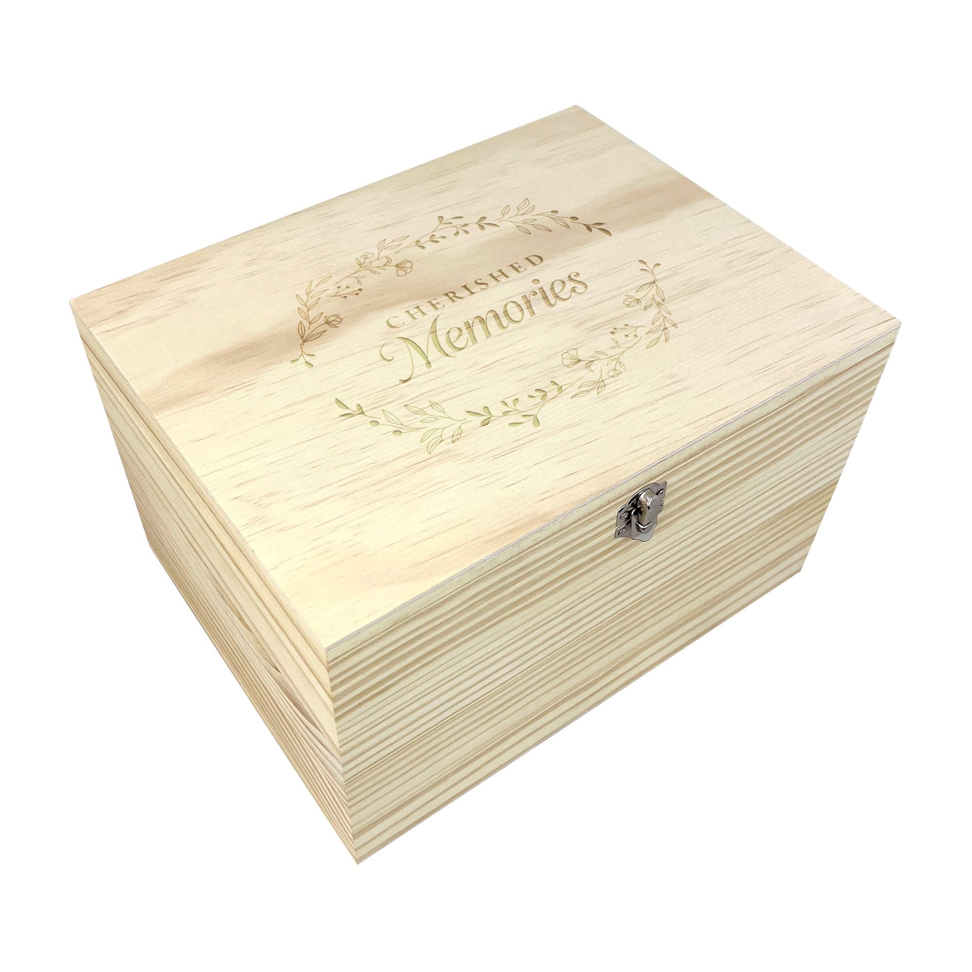 The Lovely Keepsake Company Brown Cherished Memories Engraved Wooden Keepsake Box | Personalised Pine Memory Box For Weddings, Anniversaries, New Baby & Memorials | W16cm X D11cm X H9cm
