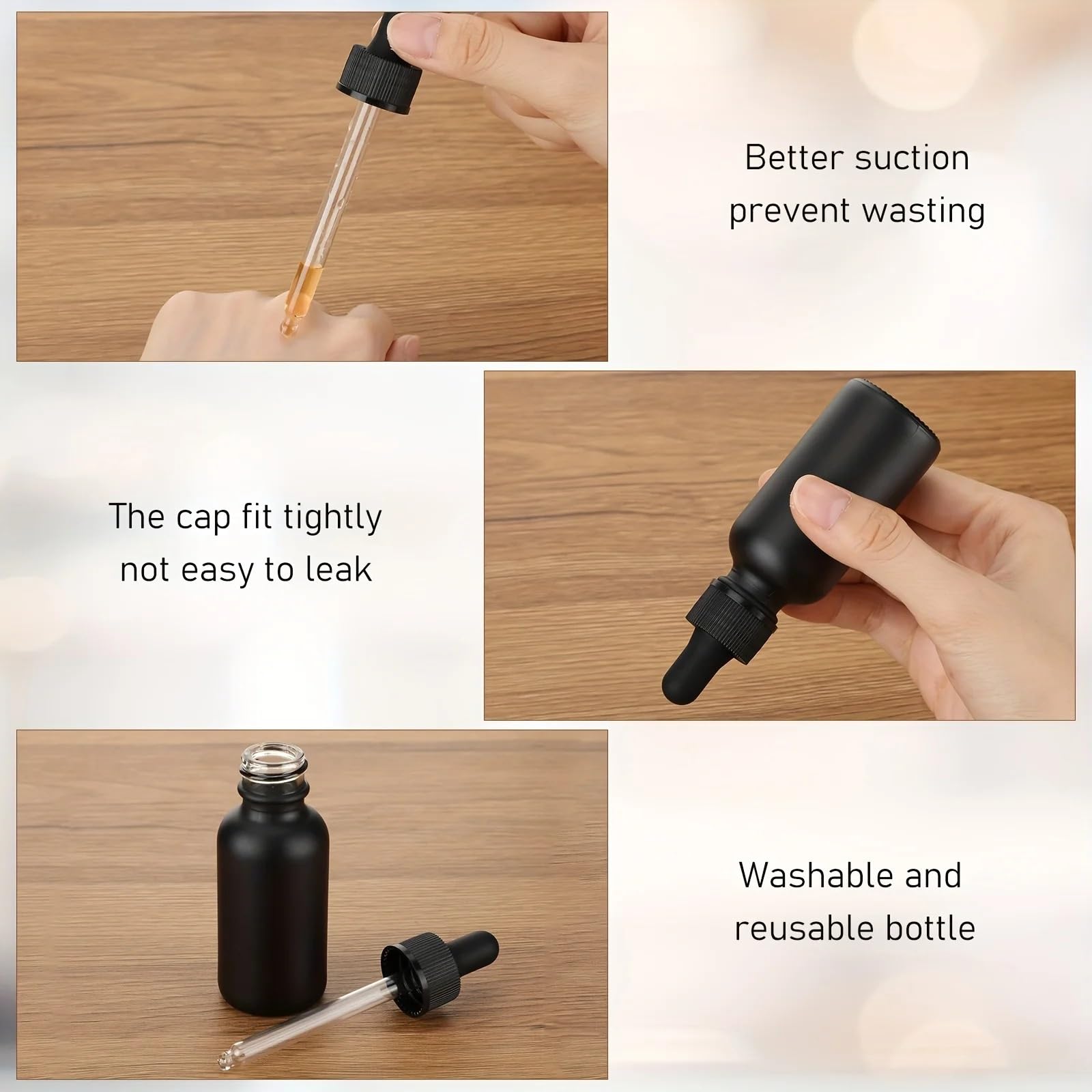 Pipettenflasche 30 Stück mattschwarze Glas-Tropfflasche for ätherische Parfümöle, mattierter Tropfer, tragbar, nachfüllbar, for Reisen(GLASS_5ML)