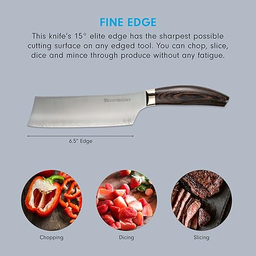 Miniatura 3 de Messermeister Kawashima - Cuchillo Nakiri de 6.5 pulgadas, acero en polvo SG2, refuerzo de latón ecológico y mango de madera de Pakka de nogal,