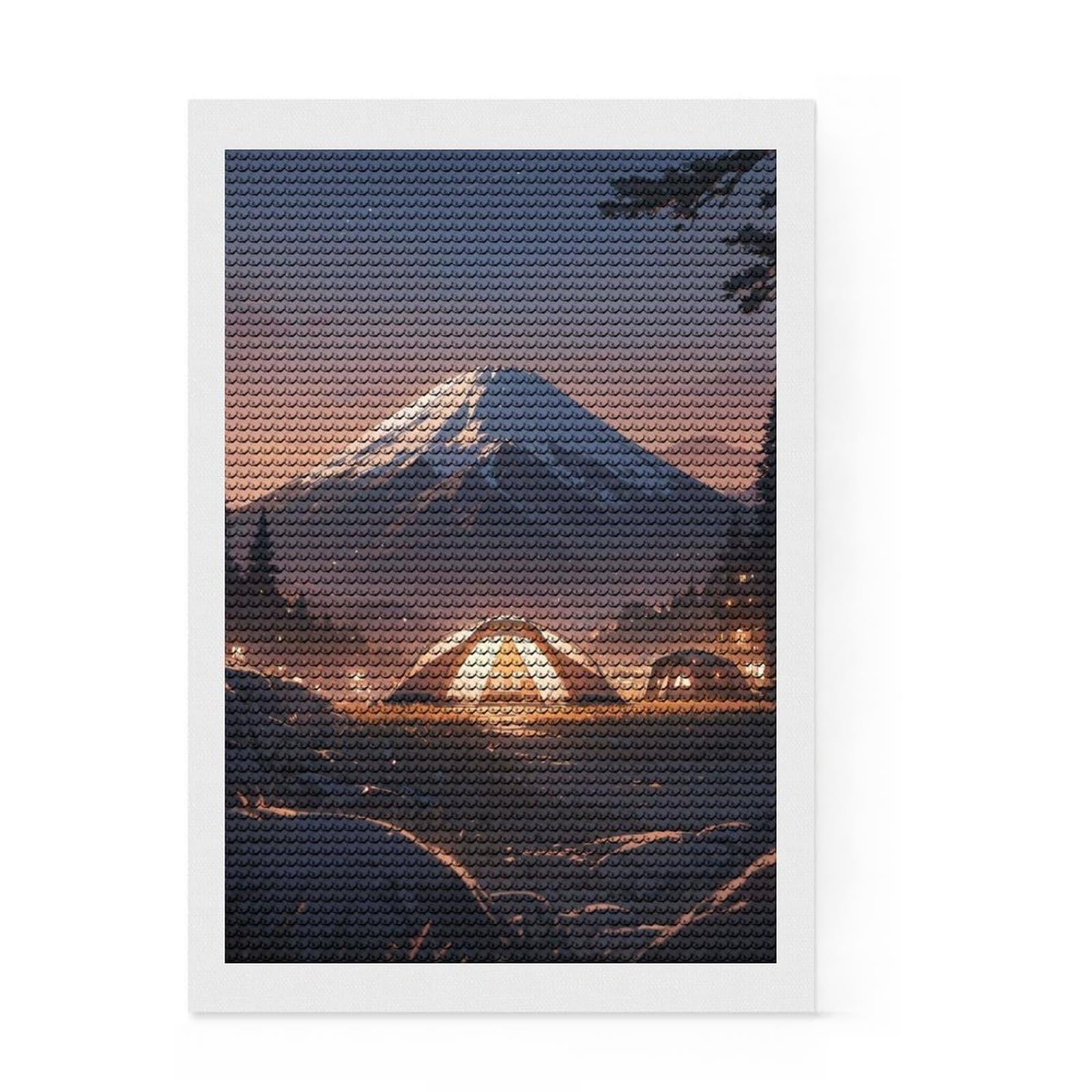 Junmoney Beautiful Fuji at Camping Diamond Painting Kit 8"x12", Mindful Craft Activity, Neat Printed Canvas, Modern Decor, Gift Idea, Adhesive Canvas