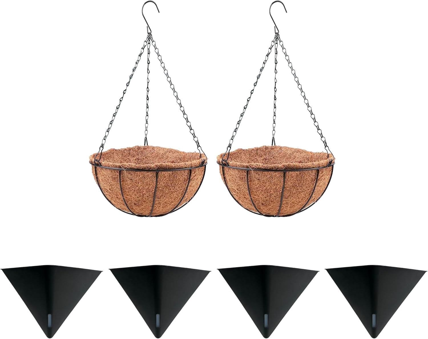 LaLaGreen Bundle- 2 Pack, 20 Inch Hanging Metal Wire Basket with Coco Liner + 4 Pack, 12 Inch Self Watering Pot Geometric Modern Stylish Wall Mounted Flower Plants Succulent Holder Hanger Balcony Home