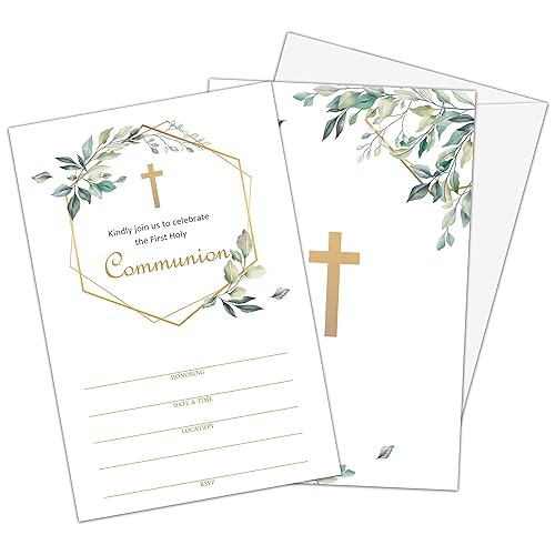 First Holy Communion Invitations Greenery Boy Or Girl – Confirmation