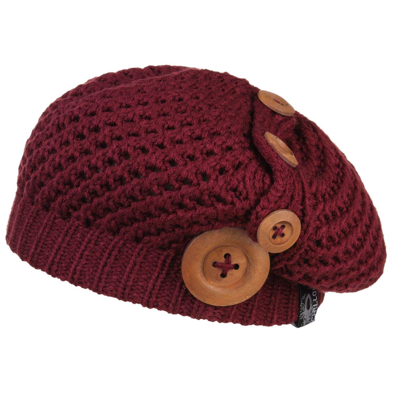 CHILLOUTS Nelly Knit Beret Wooden Button Women´s (One Size - Bordeaux)