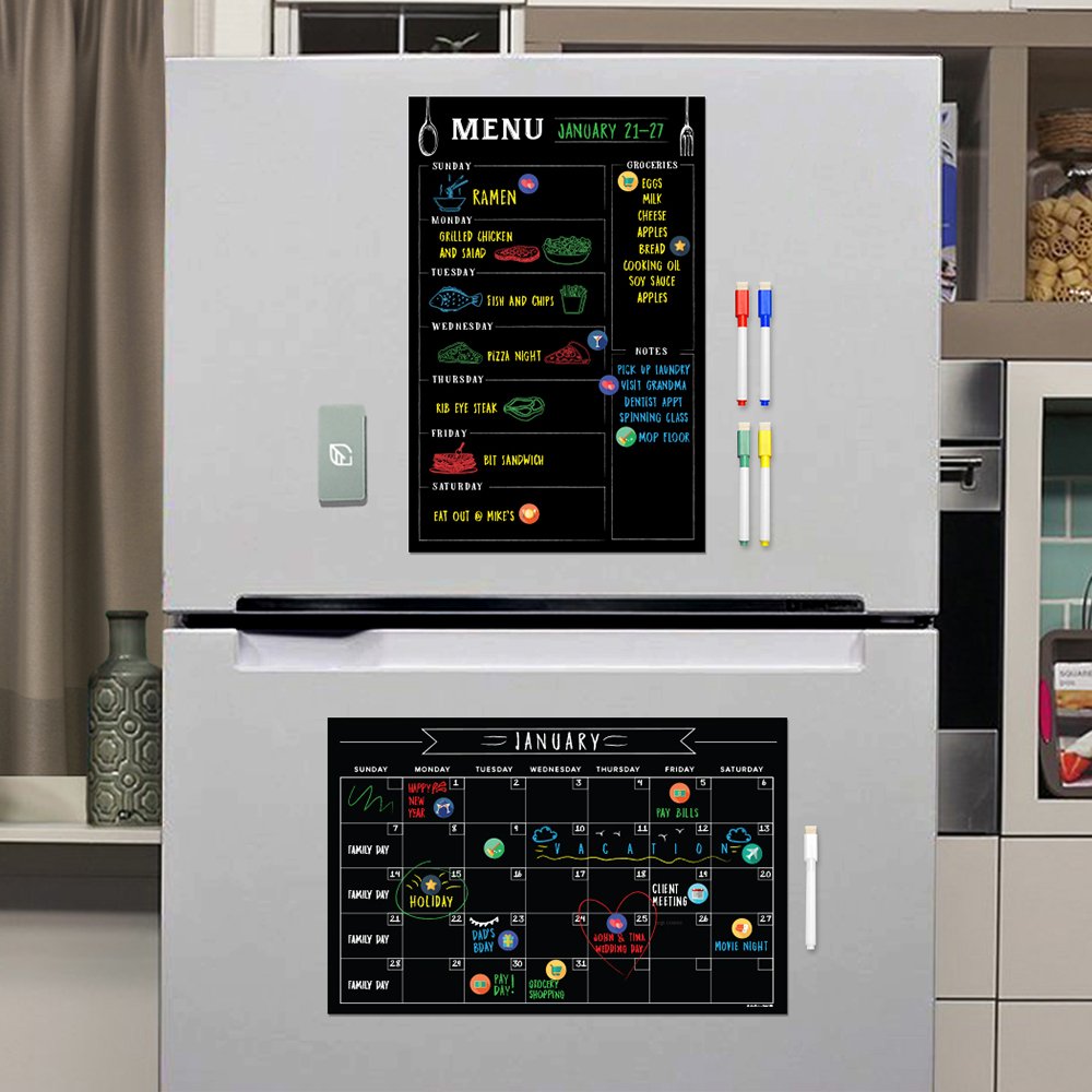 Calendar for Fridge Chalkboard Weekly & Monthly Black Dry