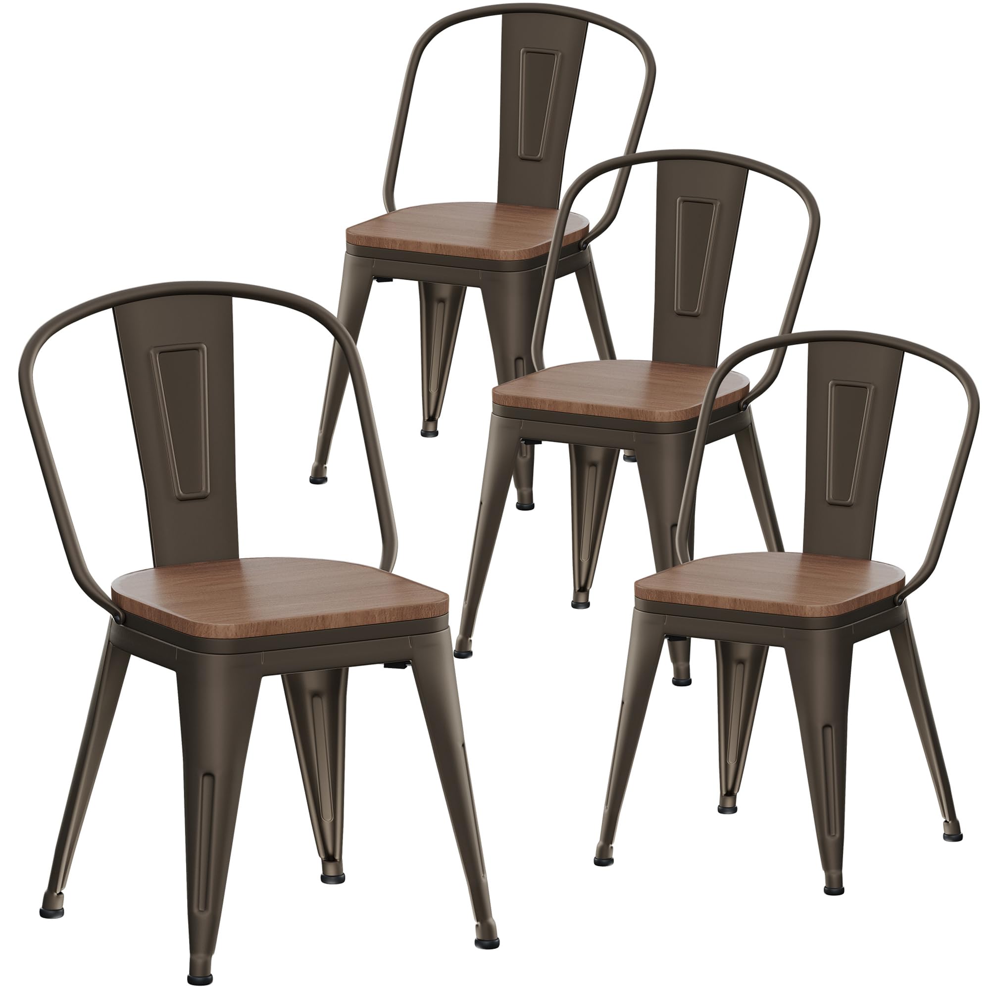Alunaune 18inch Metal Dining Chair Set of 4 High Back Classic Chic Iron Farmhouse Chairs Industrial Stackable Coffee Stools Bistro Cafe Side Barstools