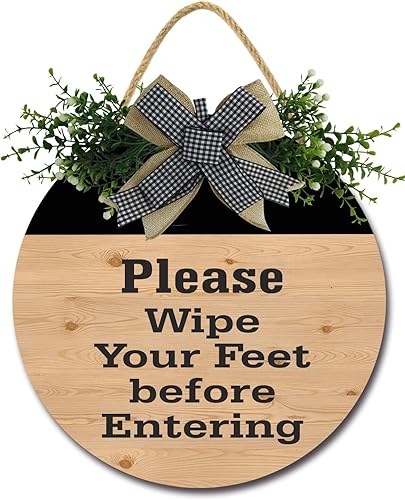 Letrero de puerta para puerta delantera, con texto en inglés Please Wipe Your Feet Before Inter, colgante de madera, para interior y exterior,