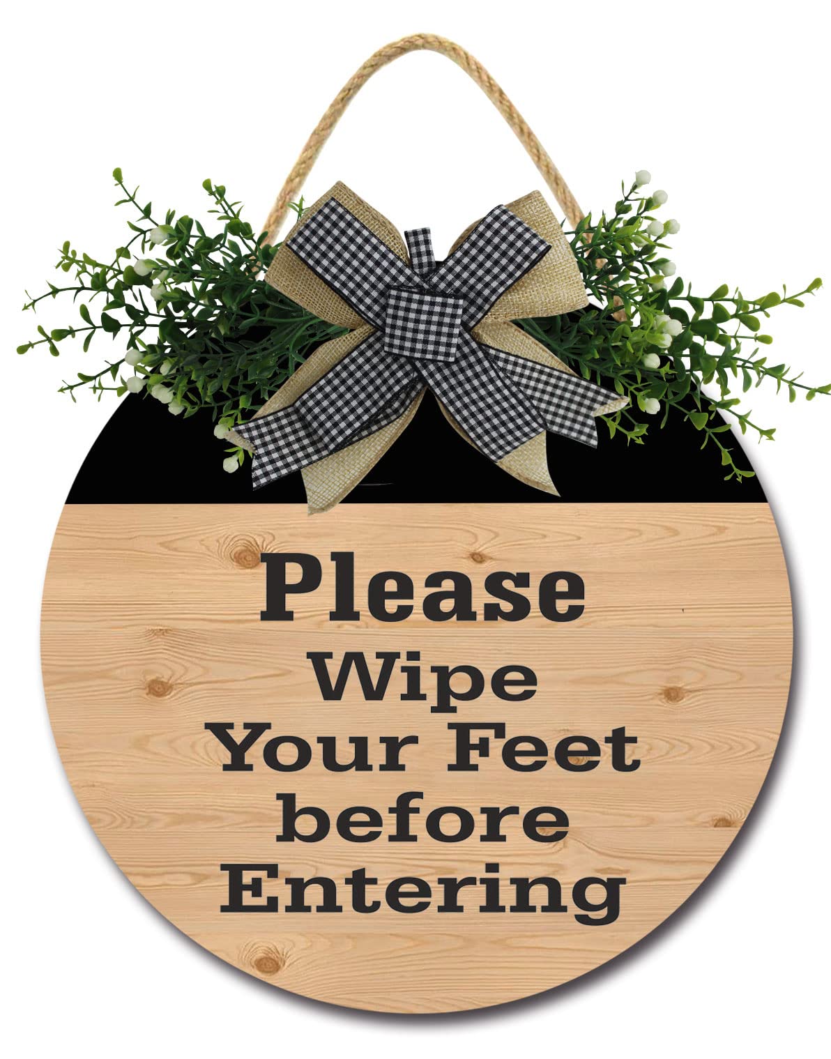 FEIQUN Wooden Rustic Door Sign - 6x6 Inch - Please Wipe Your Feet Before Entering - Black