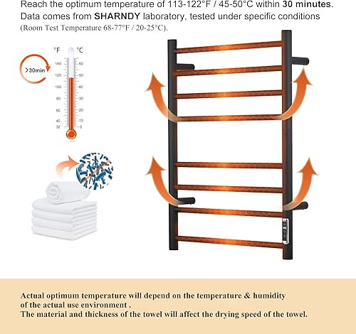 Miniatura 4 de SHARNDY Calentador de toallas de níquel cepillado para baño estante de secado montado en la pared toallero eléctrico enchufable acero inoxidable