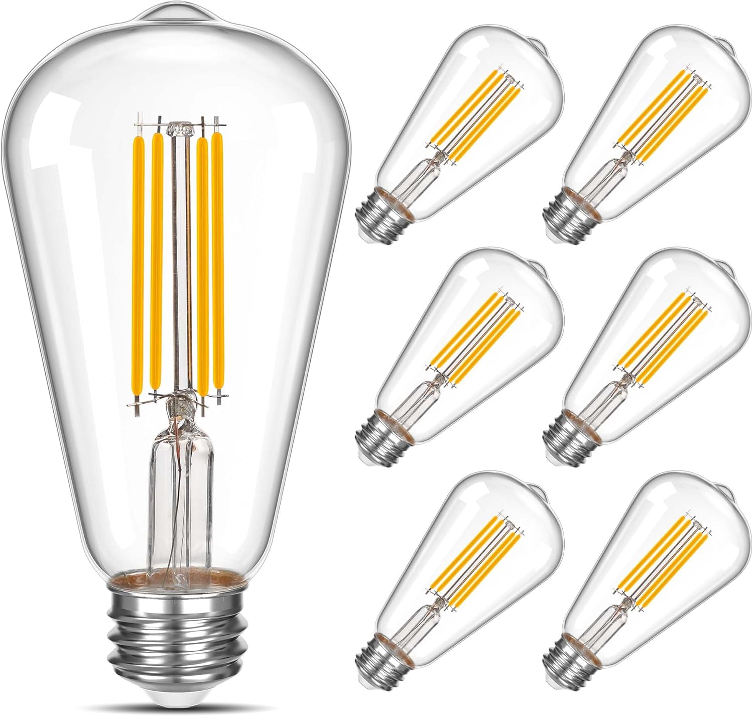6W LED Edison Bulb,ST58 Vintage Filament Bulbs Non-dimmable,60W Incandescent Equivalent 750 Lumen for Lamps,2700K Soft White,E26 Medium Base,Clear Glass 6 Pack