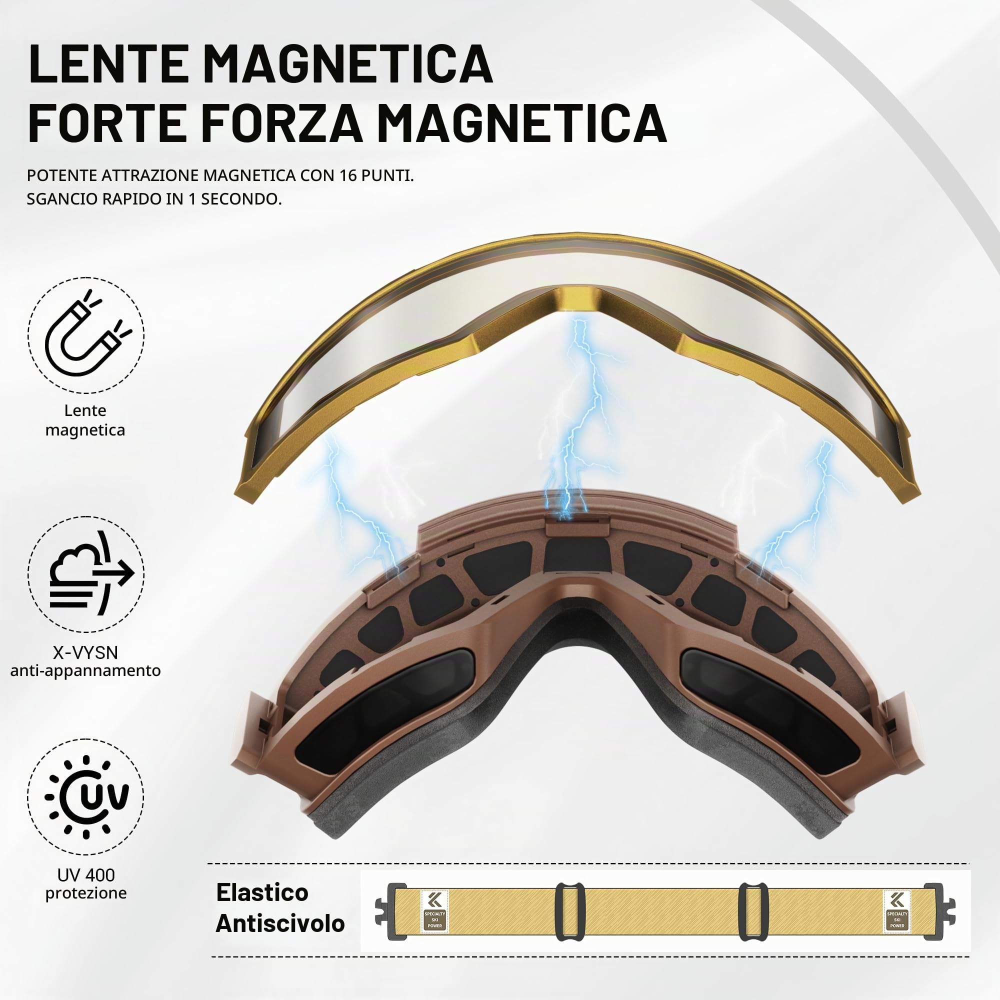 KAPVOE Maschera da Sci Fotocromatica con Lenti Magnetiche Antifog K719 | Protezione UV400, per Uomo, Donna e Giovani, Compatibile con Caschi, Ideale per Sci, Snowboard e Pattinaggio u ghiaccio 02
