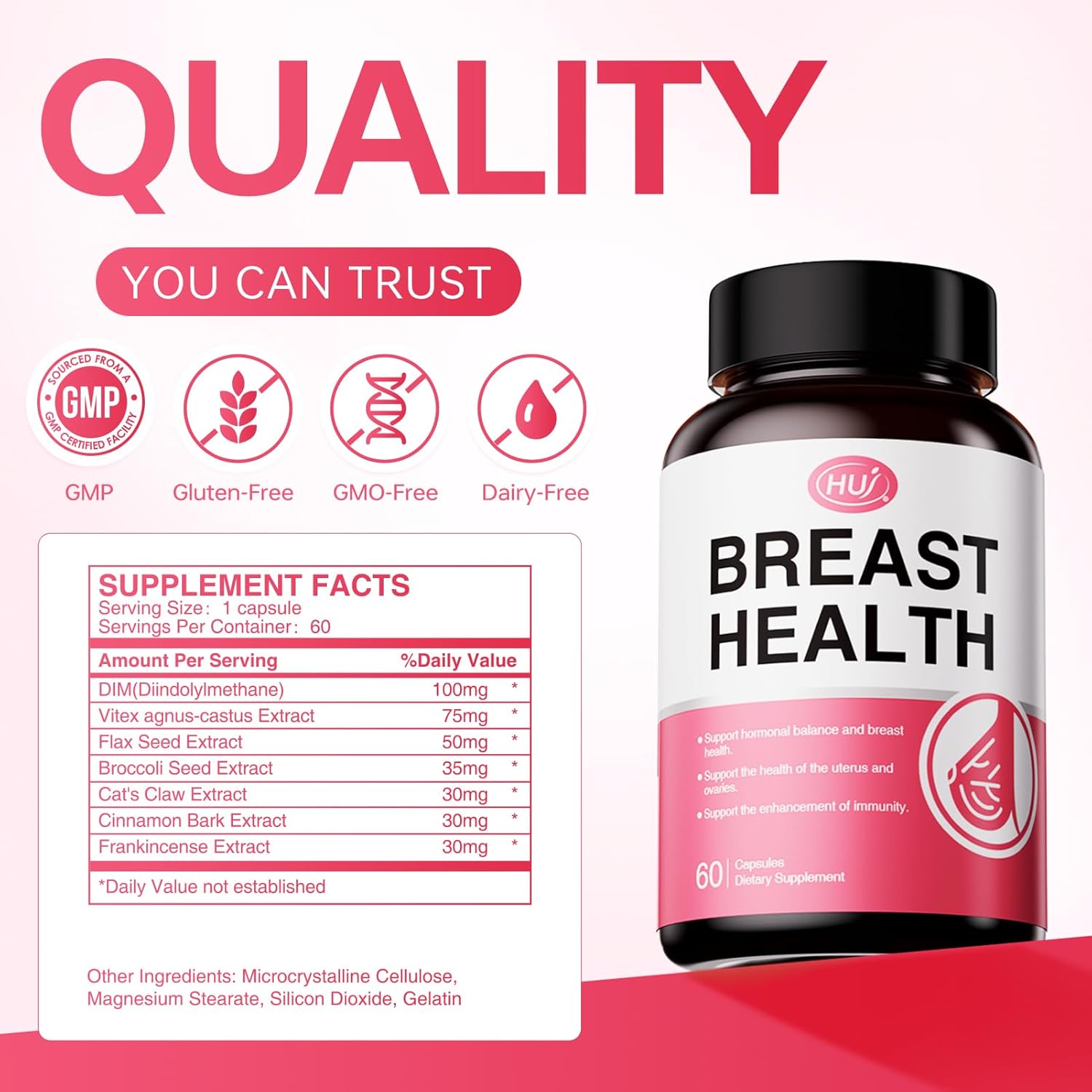 HUJ Breast Health - DIM Supplement - Contain Vitex Agnus-Castus, Flax Seed & Broccoli Seed Extract - Supports Hormonal Balance,Uterus & Ovaries Health - 60 Capsules - Image 5