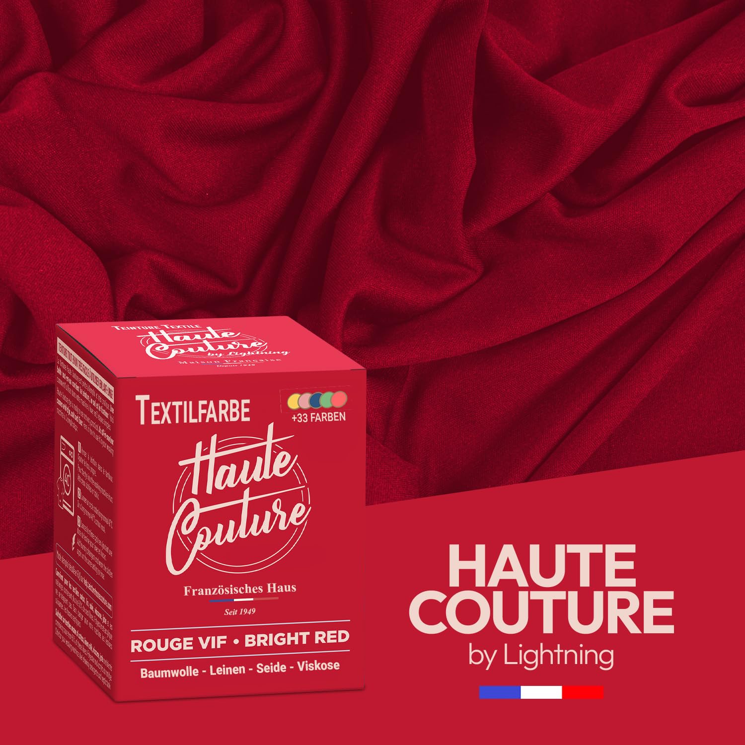 Haute Couture - Rot Textilfarbe - Knallrot - 350g - Alles-in-Einem - Gebrauchsfertig für Kleidung und Stoffe