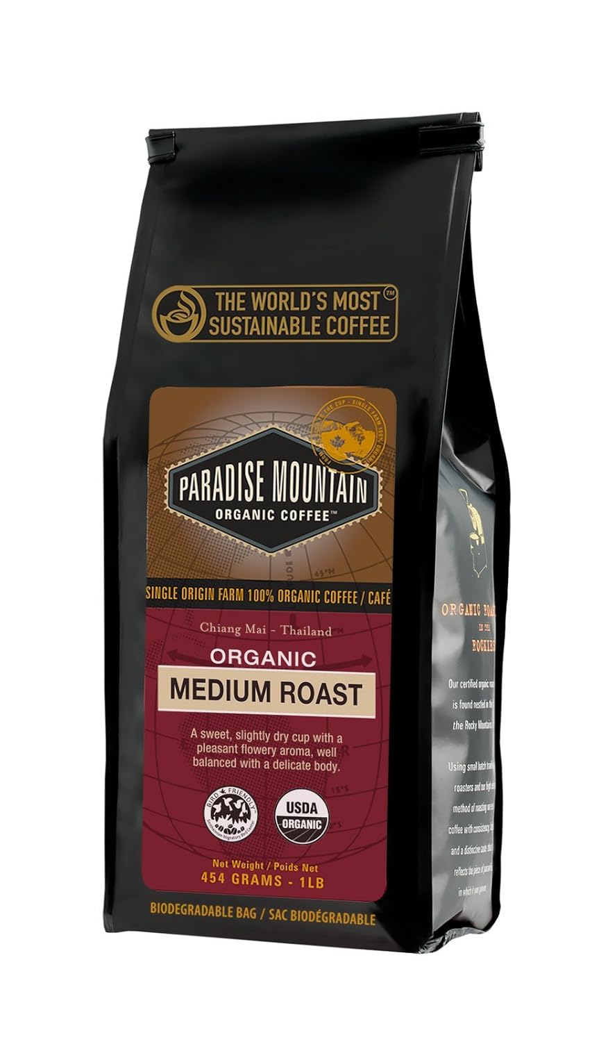 Paradise Mountain, Thailand Medium Roast, USDA Certified Organic, Direct Trade, Whole Bean Coffee 16 oz.